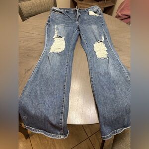 Judy Blue Distressed Flare Jeans in Classic Blue